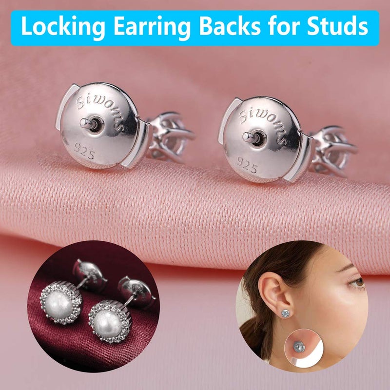 Siwoms 2-Pairs Silver Locking Earring Backs Secure for Diamond Studs, Hypoallergenic Replacements Earring Backings for Notched Post (7mm) - Image 2